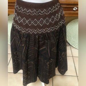 Willi Smith Women SouthWestern Flare Silver & Brass Bead Embellished Midi Skirt